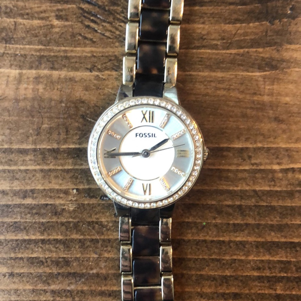 Tortoise shell and gold fossil watch